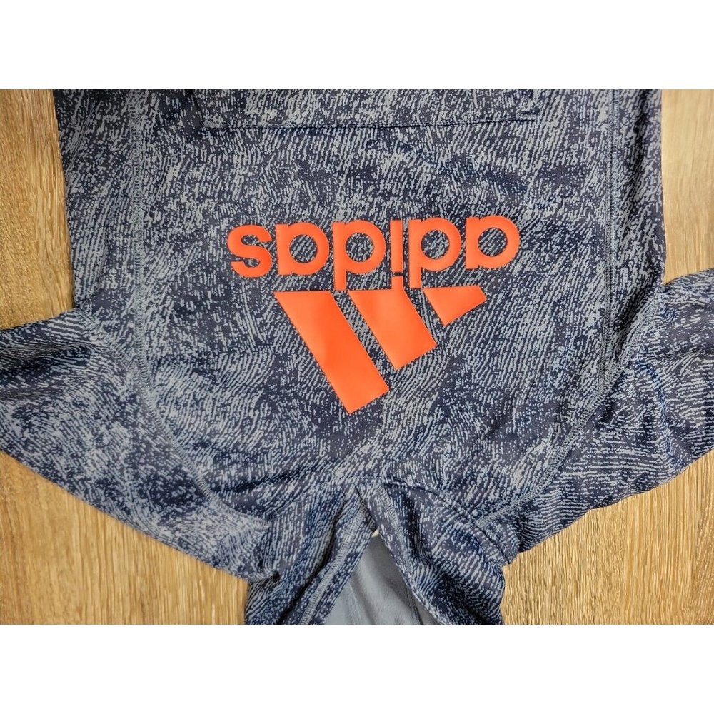 Adidas Youth Boys Pullover Hooded 2Tone Blue Sweatshirt Size 7 Logo Fleece Lined - Picture 2 of 10